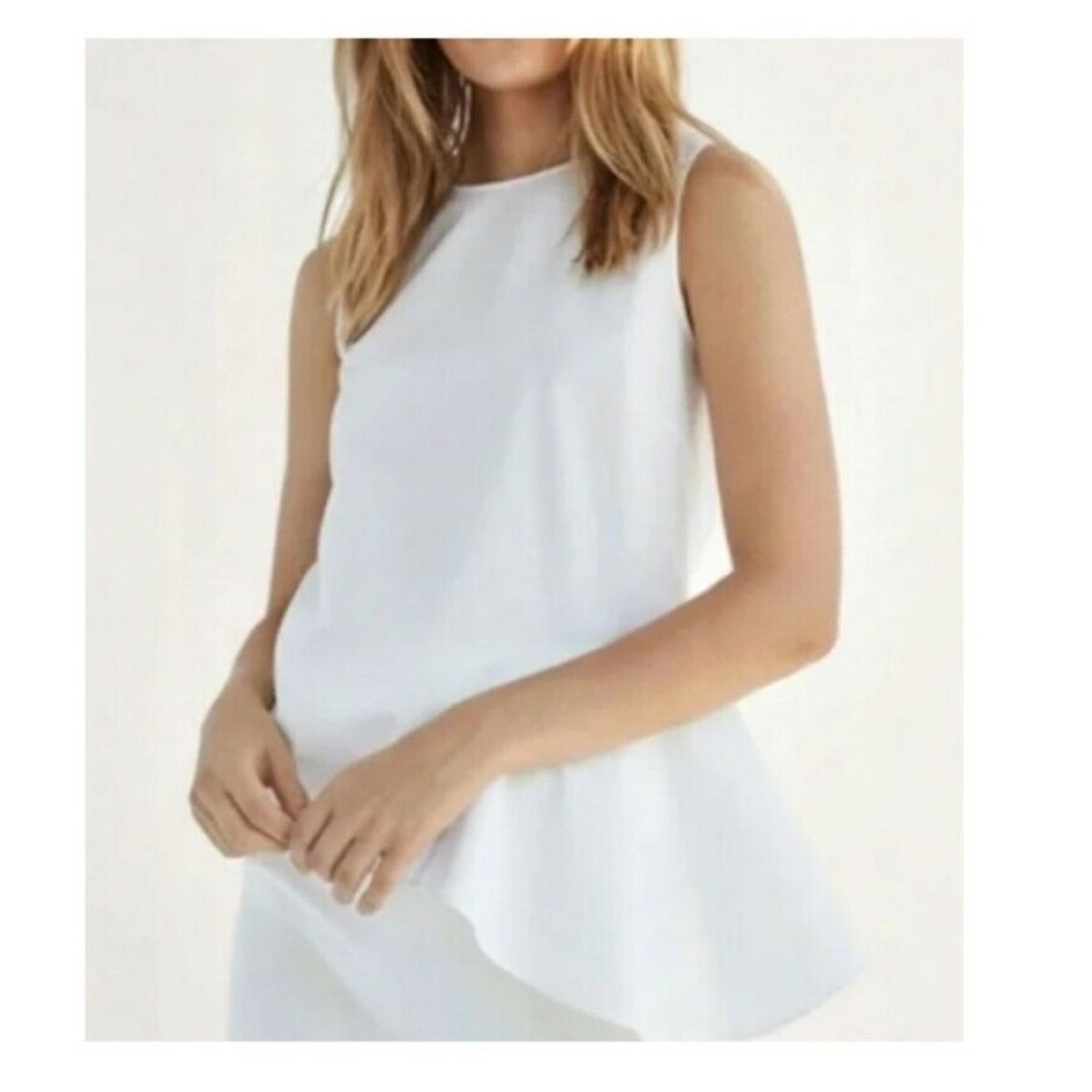Massimo Dutti 100% Cotton White Asymmetrical Sleeveless Top Blouse